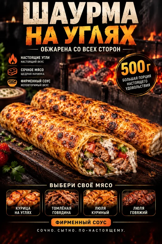 Шаурма с курицей на мангале